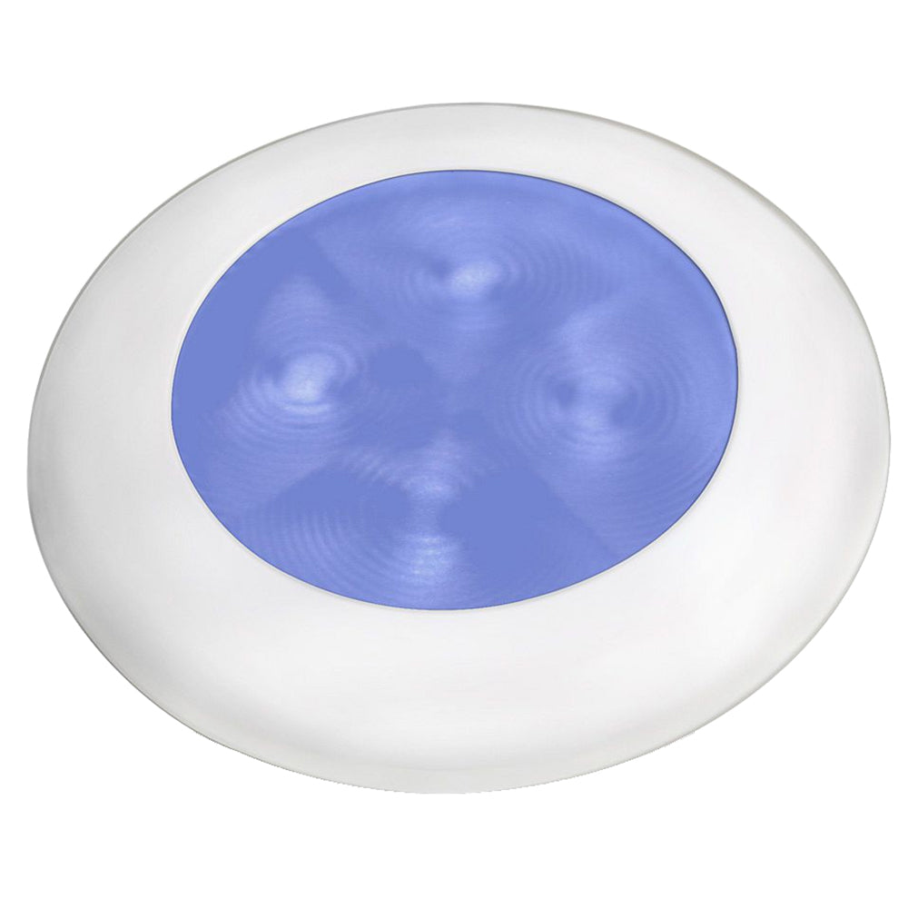 Hella Marine Slim Line LED 'Enhanced Brightness' Round Courtesy Lamp - Blue LED - White Plastic Bezel - 12V [980502241] | Catamaran Supply