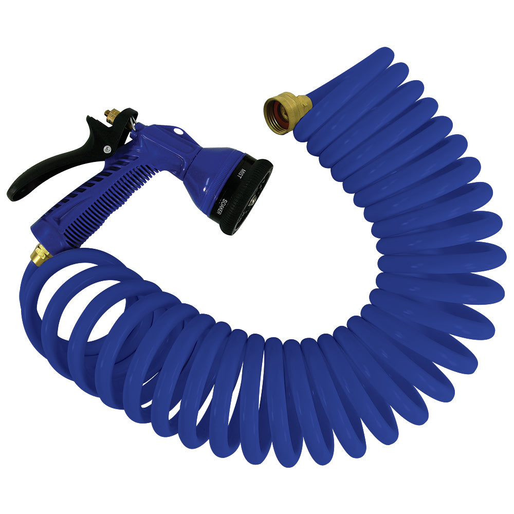 Whitecap 50 Blue Coiled Hose w/Adjustable Nozzle [P-0442B] | Catamaran Supply