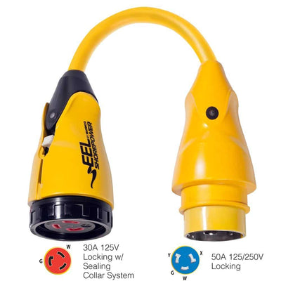 Marinco P504-30 EEL 30A-125V Female to 50A-125/250V Male Pigtail Adapter - Yellow [P504-30] | Catamaran Supply